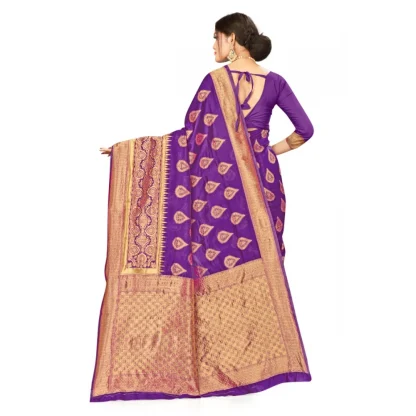 Women's Banarasi Silk Designer Weaving Saree With Unstitched Blouse (Purple, 5.50 Mtrs) - Image 4