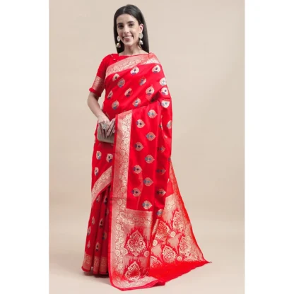 Women's Kanjivaram Silk Designer Weaving Saree With Unstitched Blouse (Red, 5.50 Mtrs) - Image 4