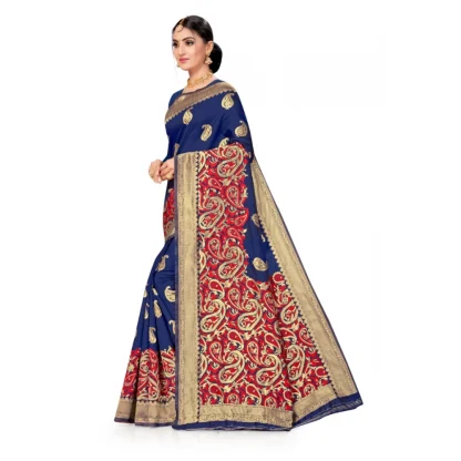 Women's Banarasi Silk Designer Weaving Saree With Unstitched Blouse (Blue, 5.50 Mtrs) - Image 3