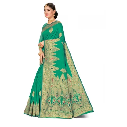 Women's Banarasi Silk Designer Weaving Saree With Unstitched Blouse (Green, 5.50 Mtrs) - Image 3