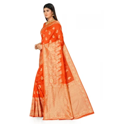 Women's Banarasi Silk Designer Weaving Saree With Unstitched Blouse (Orange, 5.50 Mtrs) - Image 3