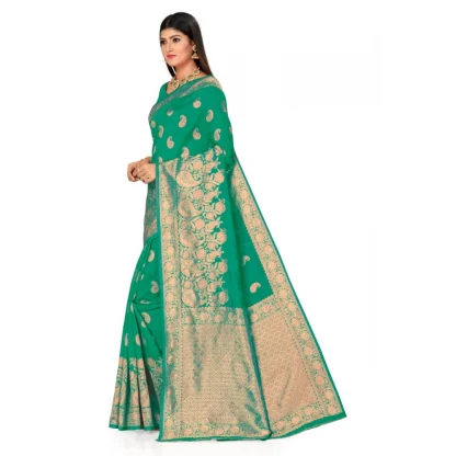 Women's Banarasi Silk Designer Weaving Saree With Unstitched Blouse (Green, 5.50 Mtrs) - Image 4