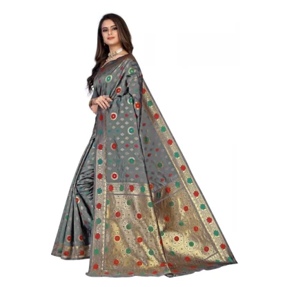 Women's Banarasi Silk Designer Weaving Saree With Unstitched Blouse (Grey, 5.50 Mtrs) - Image 2