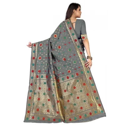 Women's Banarasi Silk Designer Weaving Saree With Unstitched Blouse (Grey, 5.50 Mtrs) - Image 4