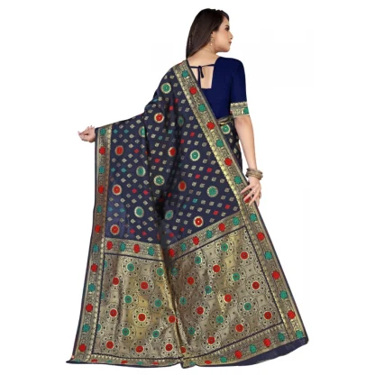 Women's Banarasi Silk Designer Weaving Saree With Unstitched Blouse (Blue, 5.50 Mtrs) - Image 4