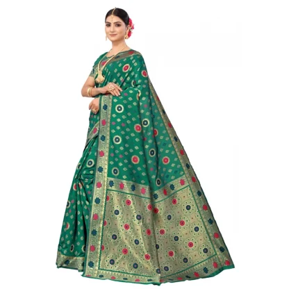 Women's Banarasi Silk Designer Weaving Saree With Unstitched Blouse (Green, 5.50 Mtrs) - Image 2