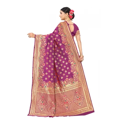 Women's Banarasi Silk Designer Weaving Saree With Unstitched Blouse (Purple, 5.50 Mtrs) - Image 4