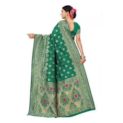 Women's Banarasi Silk Designer Weaving Saree With Unstitched Blouse (Green, 5.50 Mtrs) - Image 4