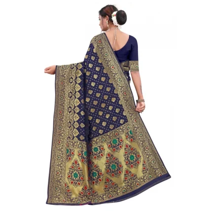 Women's Banarasi Silk Designer Weaving Saree With Unstitched Blouse (Blue, 5.50 Mtrs) - Image 4