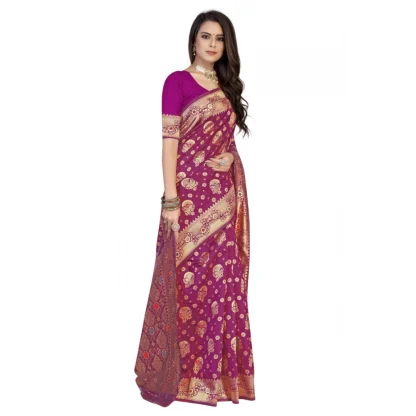 Women's Banarasi Silk Designer Weaving Saree With Unstitched Blouse (Pink, 5.50 Mtrs) - Image 2