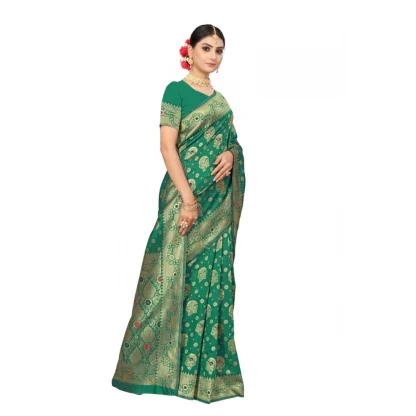 Women's Banarasi Silk Designer Weaving Saree With Unstitched Blouse (Green, 5.50 Mtrs) - Image 3