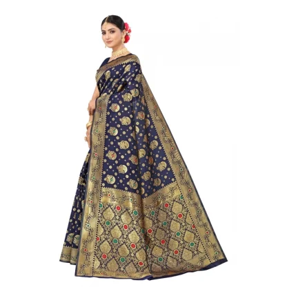 Women's Banarasi Silk Designer Weaving Saree With Unstitched Blouse (Blue, 5.50 Mtrs) - Image 2