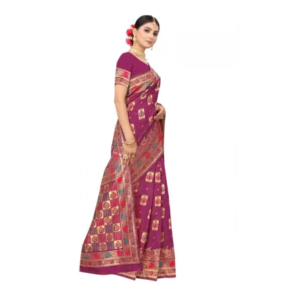 Women's Banarasi Silk Designer Weaving Saree With Unstitched Blouse (Purple, 5.50 Mtrs) - Image 3