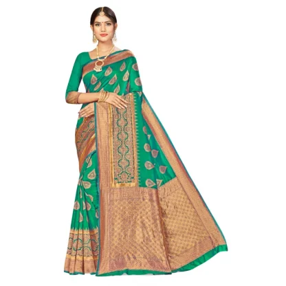 Women's Banarasi Silk Designer Weaving Saree With Unstitched Blouse (Green, 5.50 Mtrs)