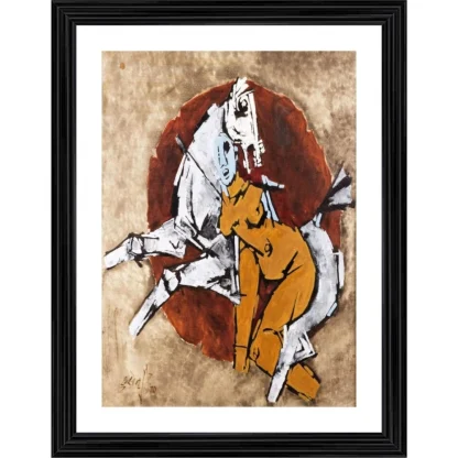 A Queens Horse Painting With Wood Photo Frame (Multicolor)