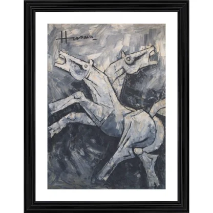 Horse Painting With Wood Photo Frame (Multicolor)