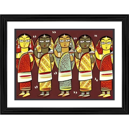 Five Women Painting With Wood Photo Frame (Multicolor)