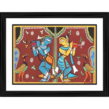 Radha Krishna Painting With Wood Photo Frame (Multicolor)