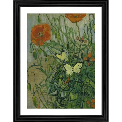 Butterflies and Poppies 1889 Painting With Wood Photo Frame (Multicolor)