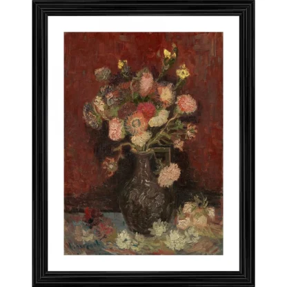 Vase with Gladioli and Chinese Asters Painting With Wood Photo Frame (Multicolor)