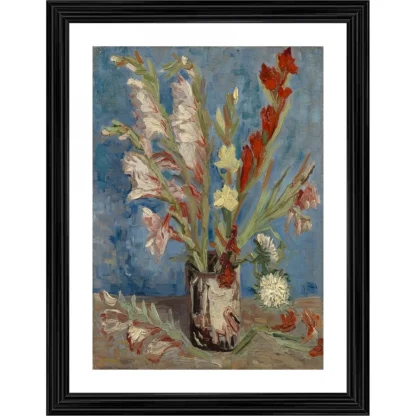 Vase with Gladioli and Chinese Asters 1886 Painting With Wood Photo Frame (Multicolor)