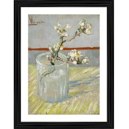 Sprig of Flowering Almond in a Glass 1888 Painting With Wood Photo Frame (Multicolor)