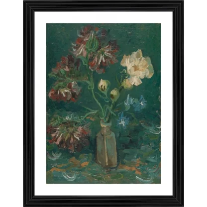 Vase with Peonies and Blue Delphiniums 1886 Painting With Wood Photo Frame (Multicolor)