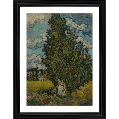 Cypresses and Two Women 1890 Painting With Wood Photo Frame (Multicolor)