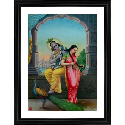 Radha Krishna 1900 Painting With Wood Photo Frame (Multicolor)