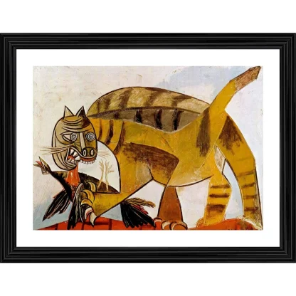 Cat Devouring A Bird 1939 Painting With Wood Photo Frame (Multicolor)