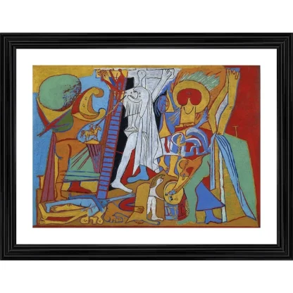 Crucifixion 1930 Painting With Wood Photo Frame (Multicolor)