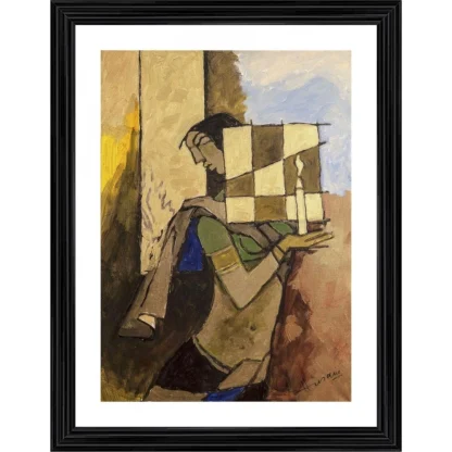 Lady with a Candle Painting With Wood Photo Frame (Multicolor)