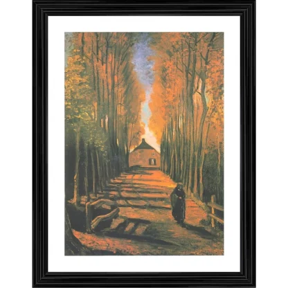 Avenue of Poplars in Autumn 1884 Painting With Wood Photo Frame (Multicolor)