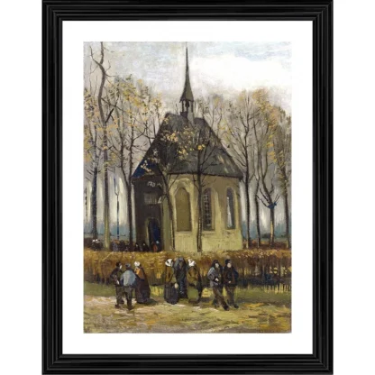 Congregation Leaving the Reformed Church 1884 Painting With Wood Photo Frame (Multicolor)