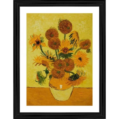 Vase with Fifteen Sunflowers 1888 Painting With Wood Photo Frame (Multicolor)