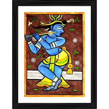 Krishna Painting With Wood Photo Frame (Multicolor)