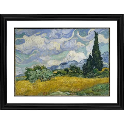 The Cypress and the Wheatfield 1889 Painting With Wood Photo Frame (Multicolor)