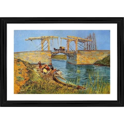 The Langlois Bridge at Arles 1888 Painting With Wood Photo Frame (Multicolor)