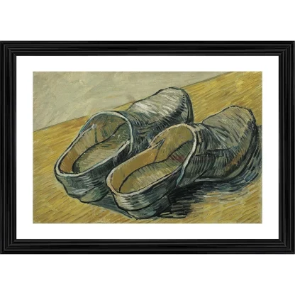 A Pair of Leather Clogs 1889 Painting With Wood Photo Frame (Multicolor)