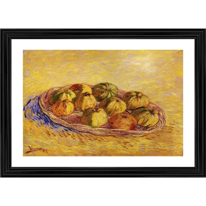 Still Life with Basket of Apples 1887 Painting With Wood Photo Frame (Multicolor)