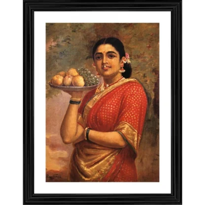 Maharashtrian Woman 1892 Painting With Wood Photo Frame (Multicolor)