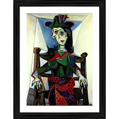 Woman with Flowered Hat 1941 Painting With Wood Photo Frame (Multicolor)