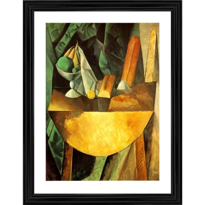 Bread and Fruit Dish on a Table 1909 Painting With Wood Photo Frame (Multicolor)