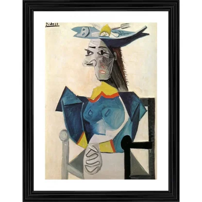 Woman in a Fish Hat 1942 Painting With Wood Photo Frame (Multicolor)