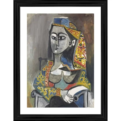 Woman in Turkish Costume in a Chair 1955 Painting With Wood Photo Frame (Multicolor)