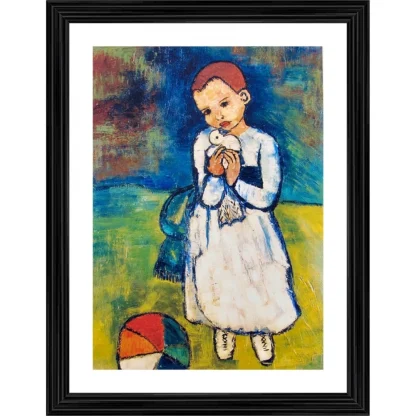 Child with a Dove 1901 Painting With Wood Photo Frame (Multicolor)