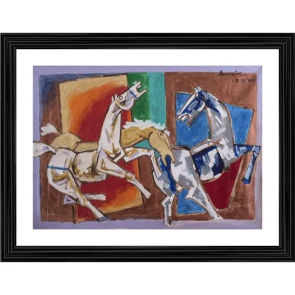 Blissful Horses Painting With Wood Photo Frame (Multicolor)