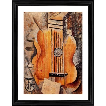 Guitar I Love Eva 1912 Painting With Wood Photo Frame (Multicolor)