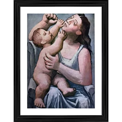 Mother and Child 1921 Painting With Wood Photo Frame (Multicolor)