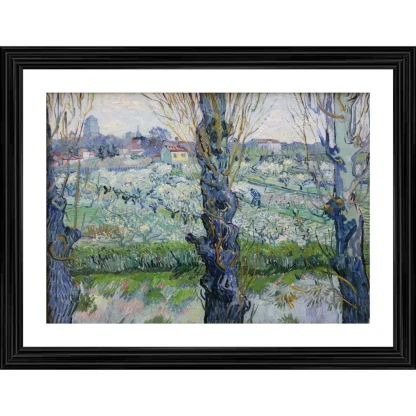 View of Arles Flowering Orchards 1889 Painting With Wood Photo Frame (Multicolor)